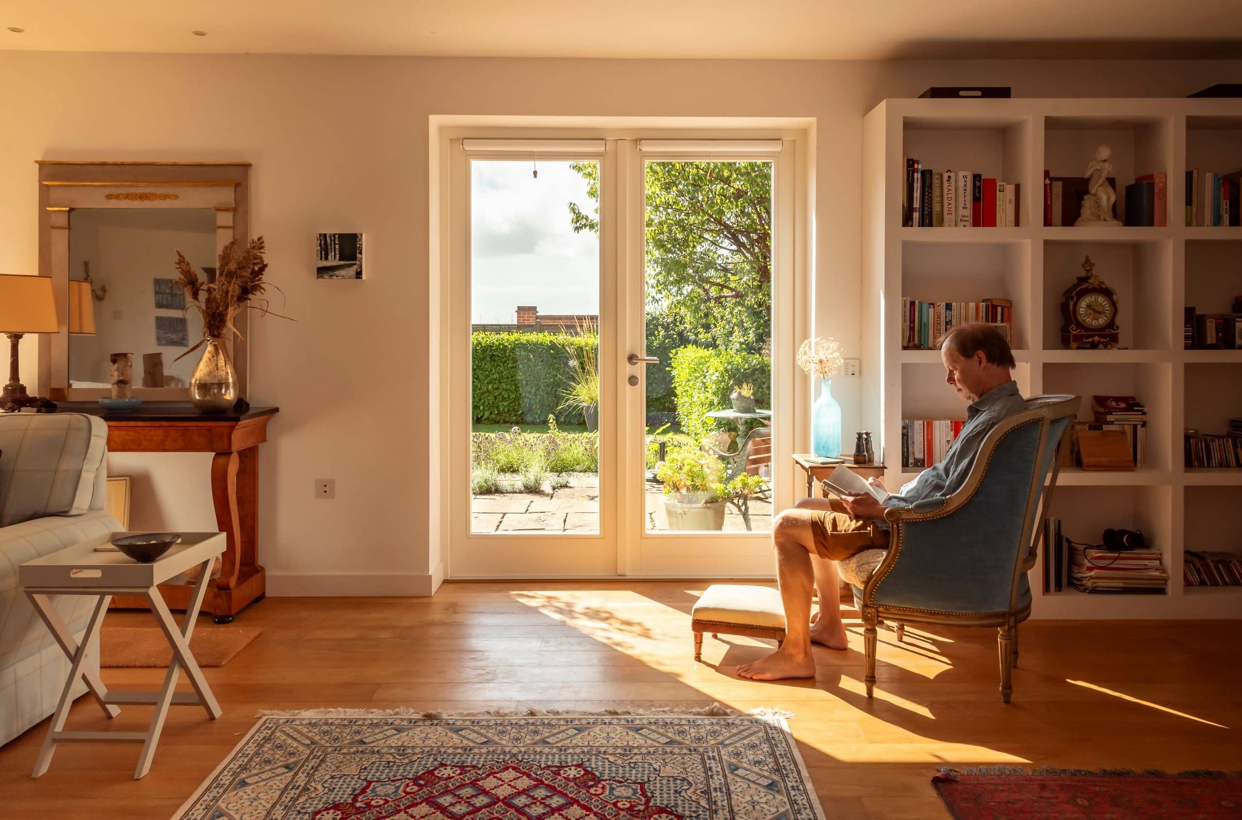 Timber French doors in Window Grey on the outside and pure white on the inside