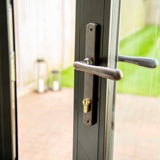Steel look aluminium French door handle. Aluco at The Burgess Group