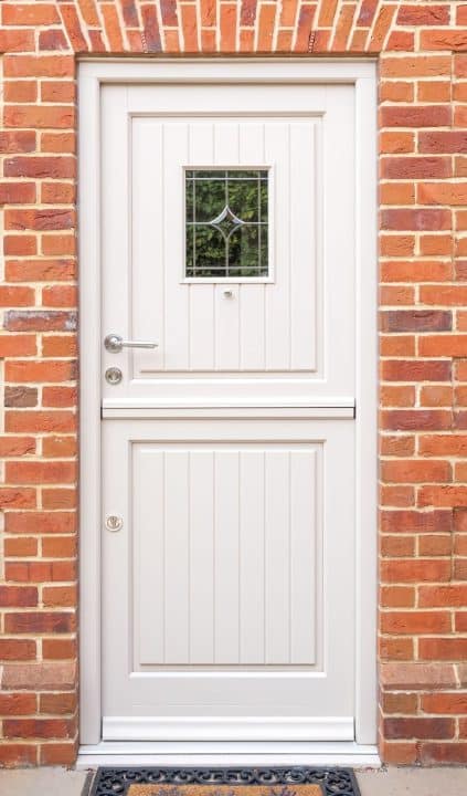 Staverton timber stable door with plank effect door panels and leaded clear glazed panel