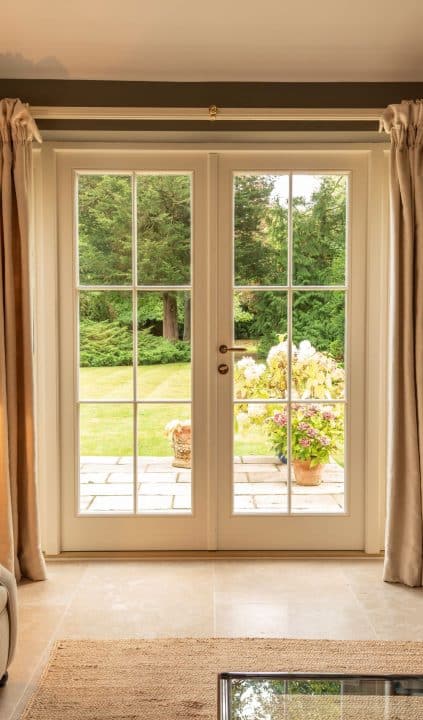 Timber French doors & side panels with ovolo moulding & 18mm glazing bars