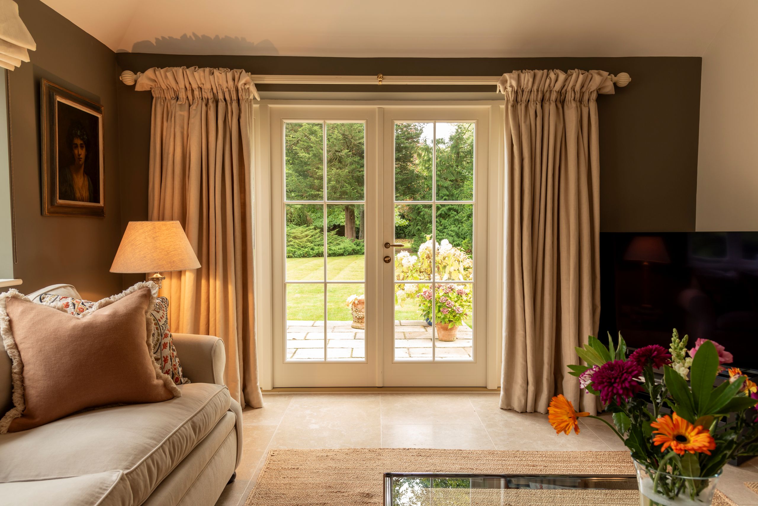 Timber French doors & side panels with ovolo moulding & 18mm glazing bars