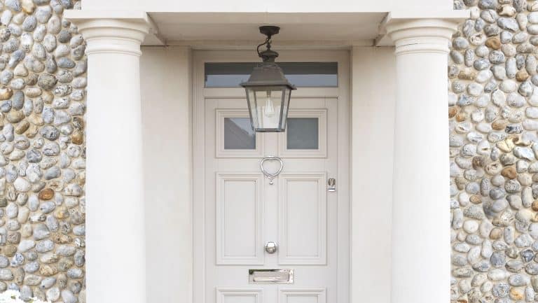 Elephants Breath Farrow & Ball Timber Entrance Door with Samuel Heath Furniture