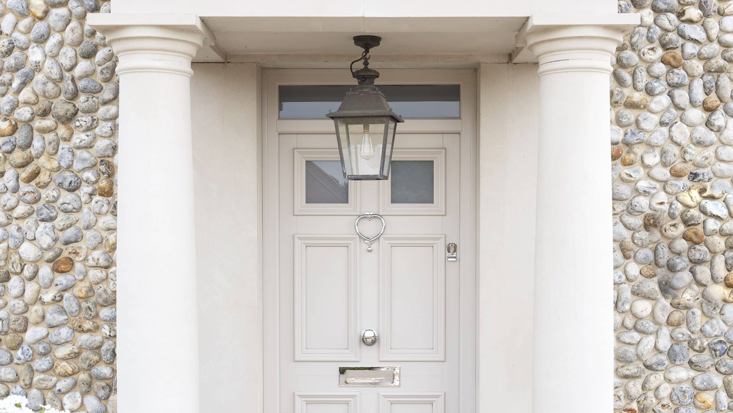 Elephants Breath Farrow & Ball Timber Entrance Door with Samuel Heath Furniture
