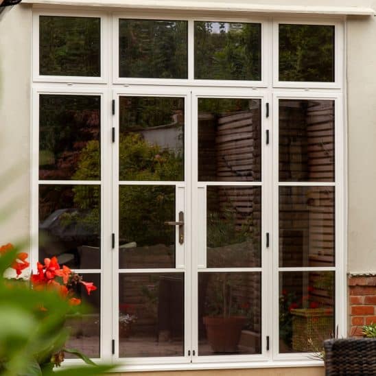 Aluco White Aluminium STeel Look French Doors