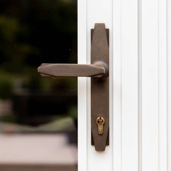 Aluco Art Deco door handle on white French doors