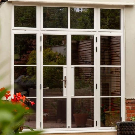 Aluco White Aluminium STeel Look French Doors