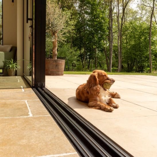 Sunflex SVG20 ultra slim aluminium sliding doors with 20mm interlock and flush threshold.
