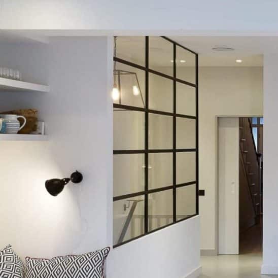 Black glazed Aluco steel effect internal screen with heritage glazing bars