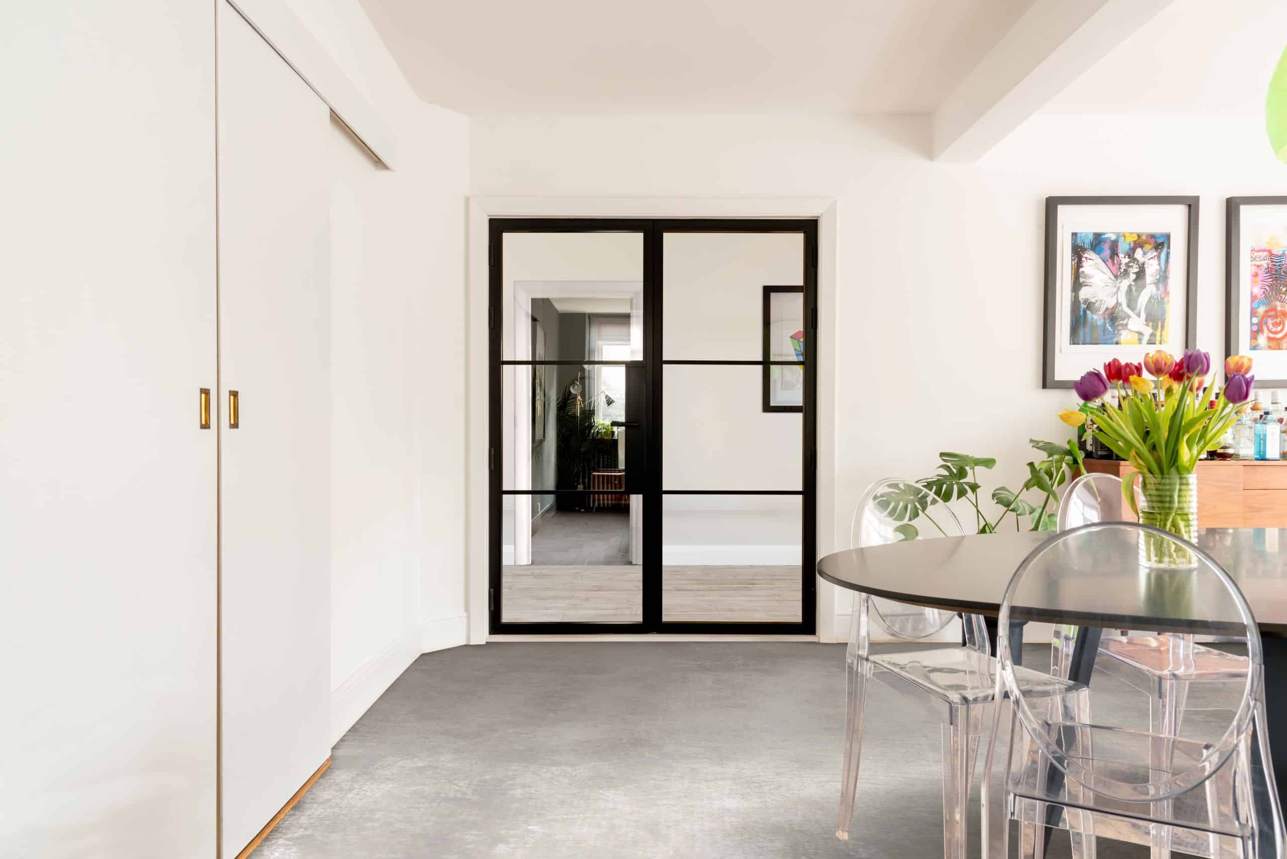 Internal steel look French doors with 20mm astragal bars