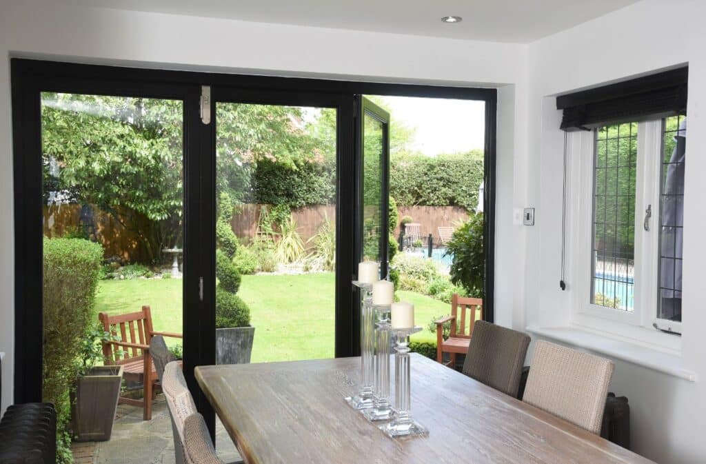 Black Timber Bi-Fold Doors from the Inside