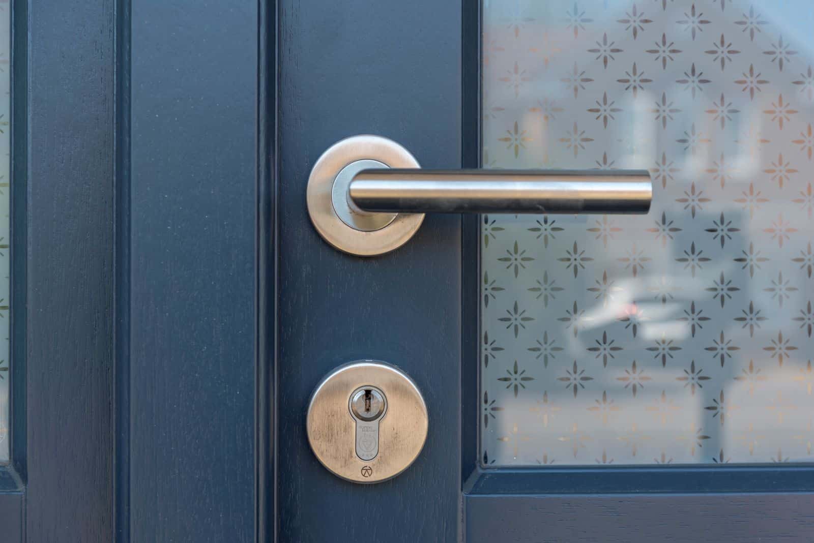 Detail of 316 Coastal hardware and Julian handle in satin stainless steel