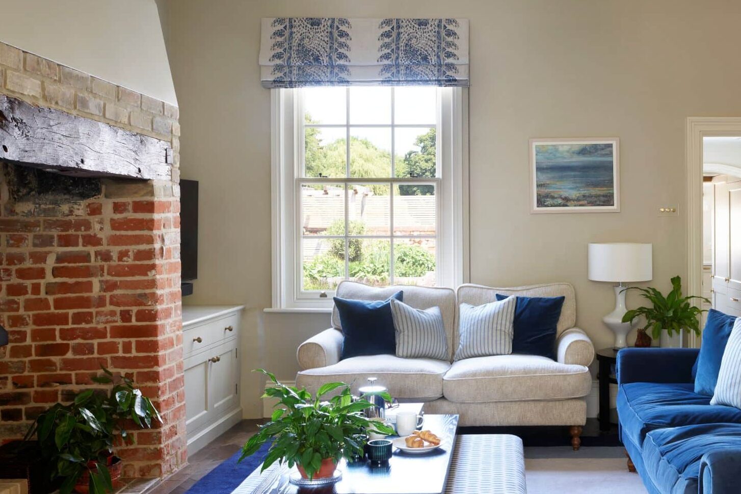 Slim timber sash window in Farrow & Ball Slipper Satin
